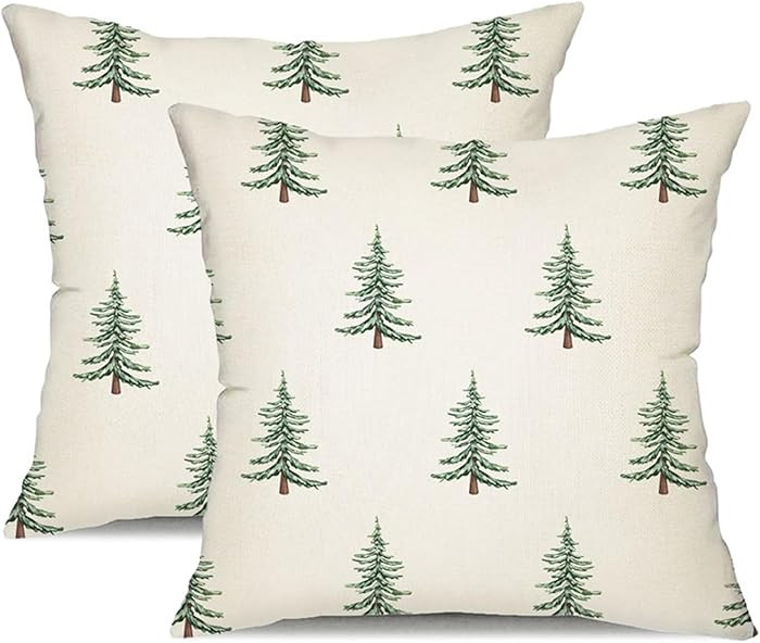 DFXSZ Christmas Pillow Covers 20x20 inch Set of 2 Christmas Tree Decorative White Throw Pillow Co... | Amazon (US)