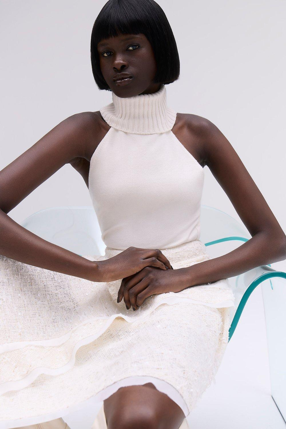 Sleeveless Viscose Blend Turtleneck Knit Sweater | Karen Millen US