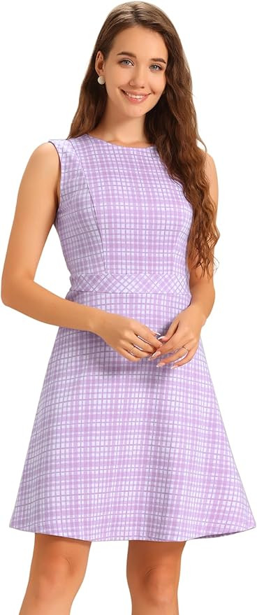 Allegra K Women's Plaid Dress Sleeveless A Line Vintage Houndstooth Work Dresses | Amazon (US)