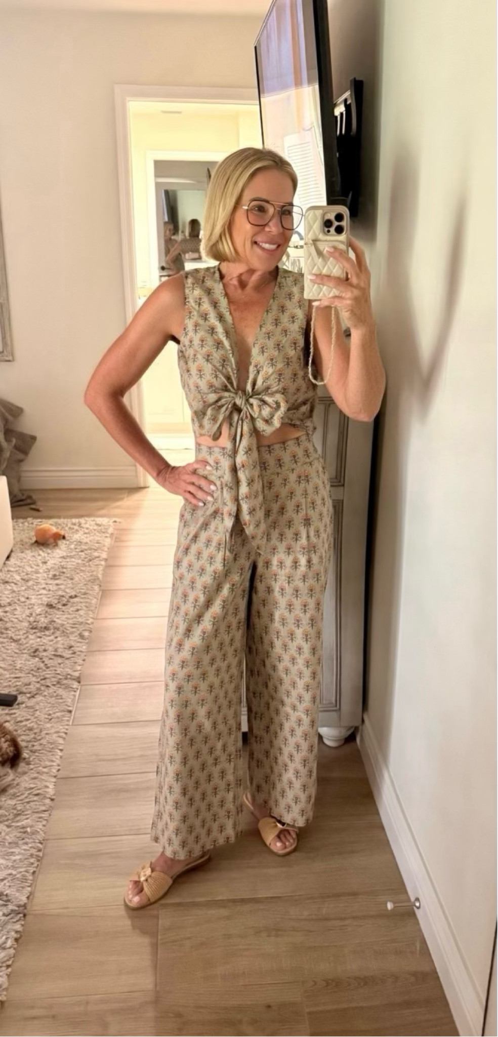 Date night look. This outfit fits true to size but size up in the top for added length. Wearing a small in the top and an XS in the pants. I’m 5’2” for reference.

#LTKootd #LTKOver40 #LTKSaleAlert