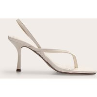 Cream Pu Square Toe Thong Sling Back Mid Heeled Sandals | PrettyLittleThing US