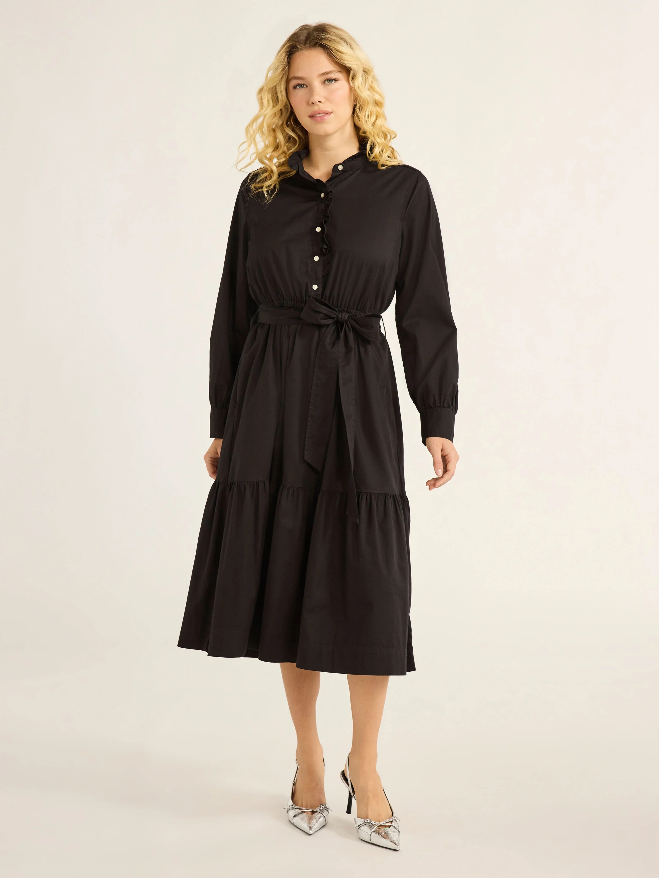 Free Assembly Women’s and Women's Plus Cotton Ruffle Midi Dress with Long Sleeves, Sizes XS-4X ... | Walmart (US)