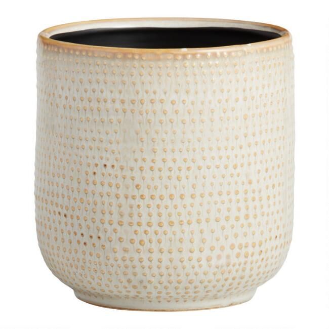 Ivory Striped Dot Ceramic Planter | World Market