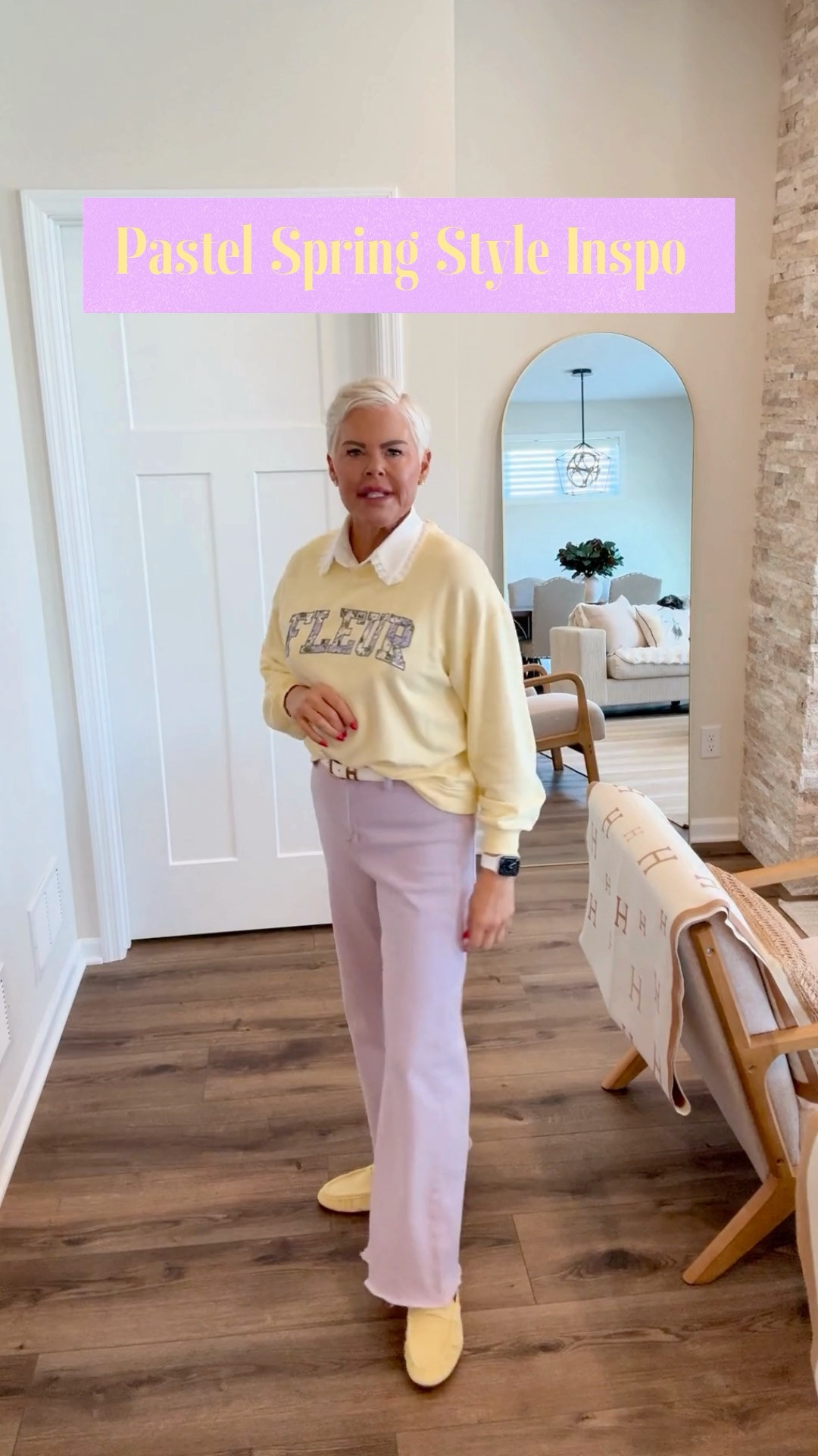 Spring Pastel Casual Chic Outfit Inspo. These lavender raw hem jeans from Amazon are so good (size small) and I've added a butter yellow sweatshirt from Loft (size small), butter yellow suede slides a Hermes inspired belt + inspired bag. 

 #LTKgrwm #LTKootd #LTKOver40