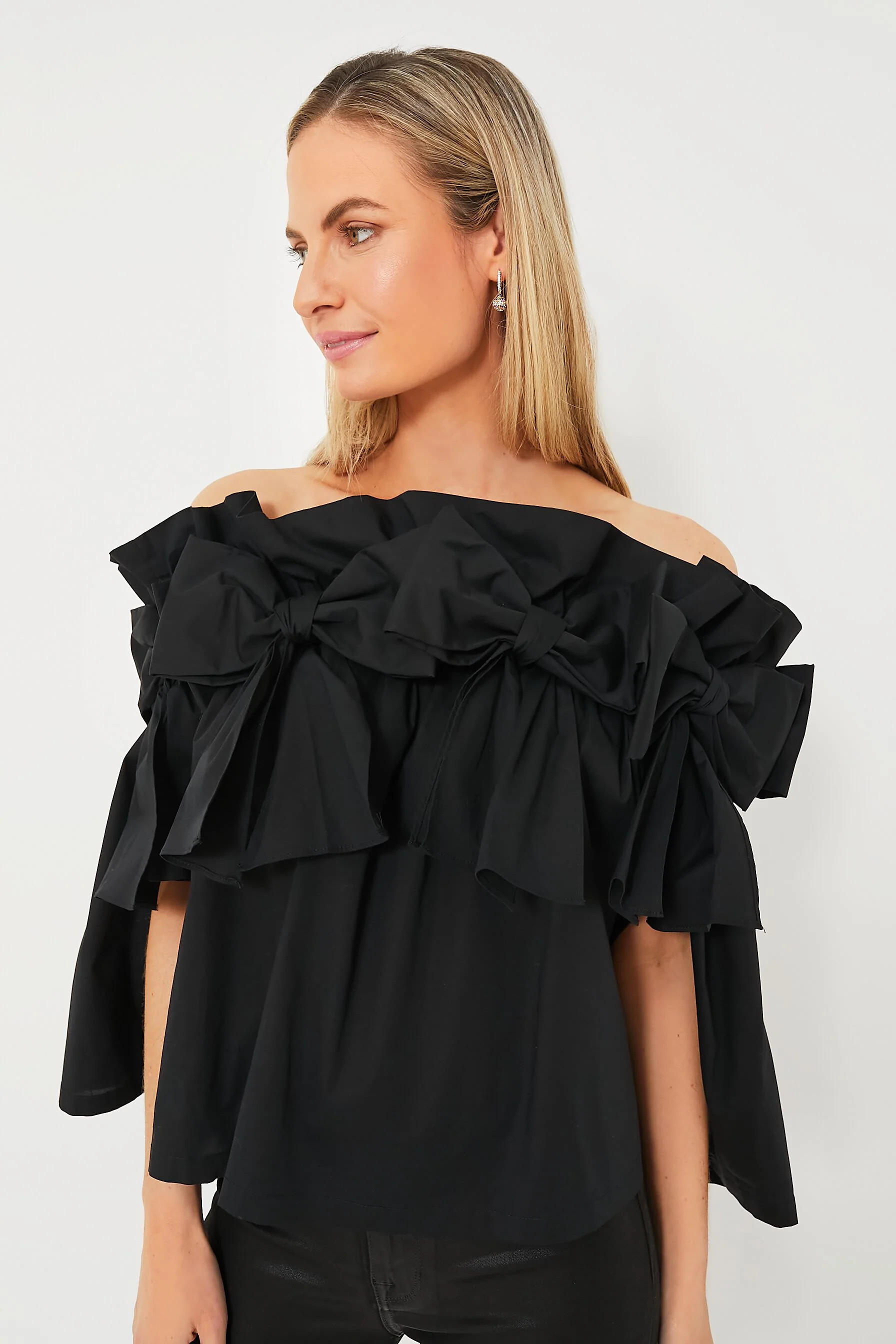Black Bows Off the Shoulder Linden Blouse | Tuckernuck (US)