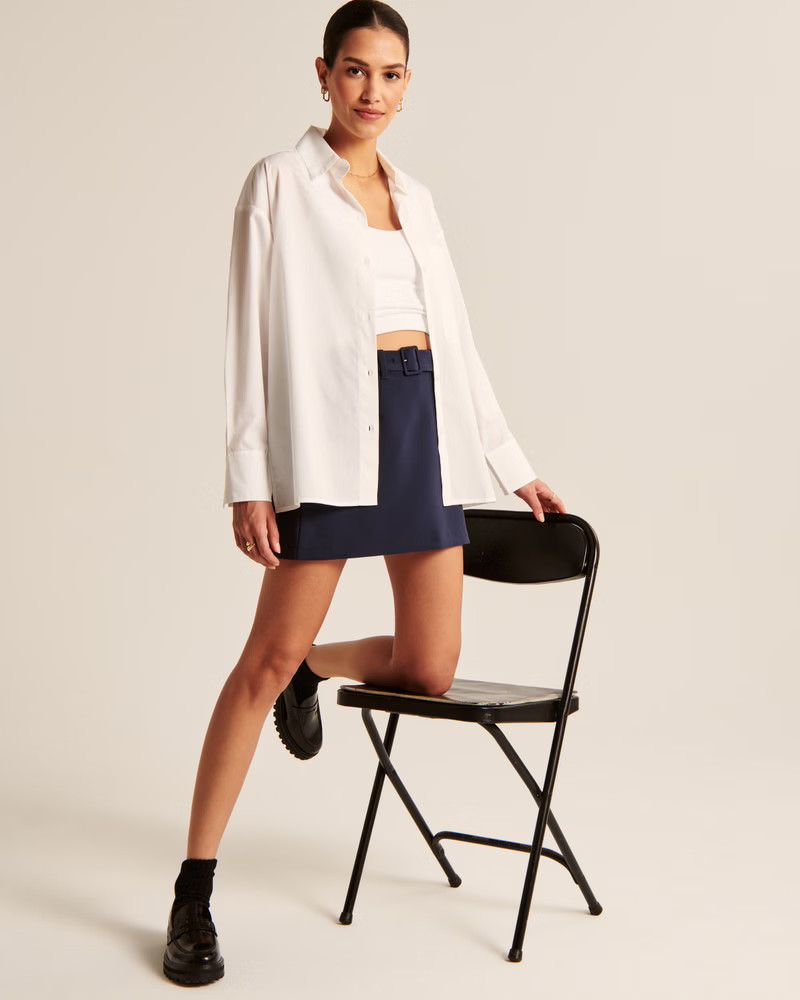 Oversized Straight Hem Poplin Button-Up Shirt | Abercrombie & Fitch (US)