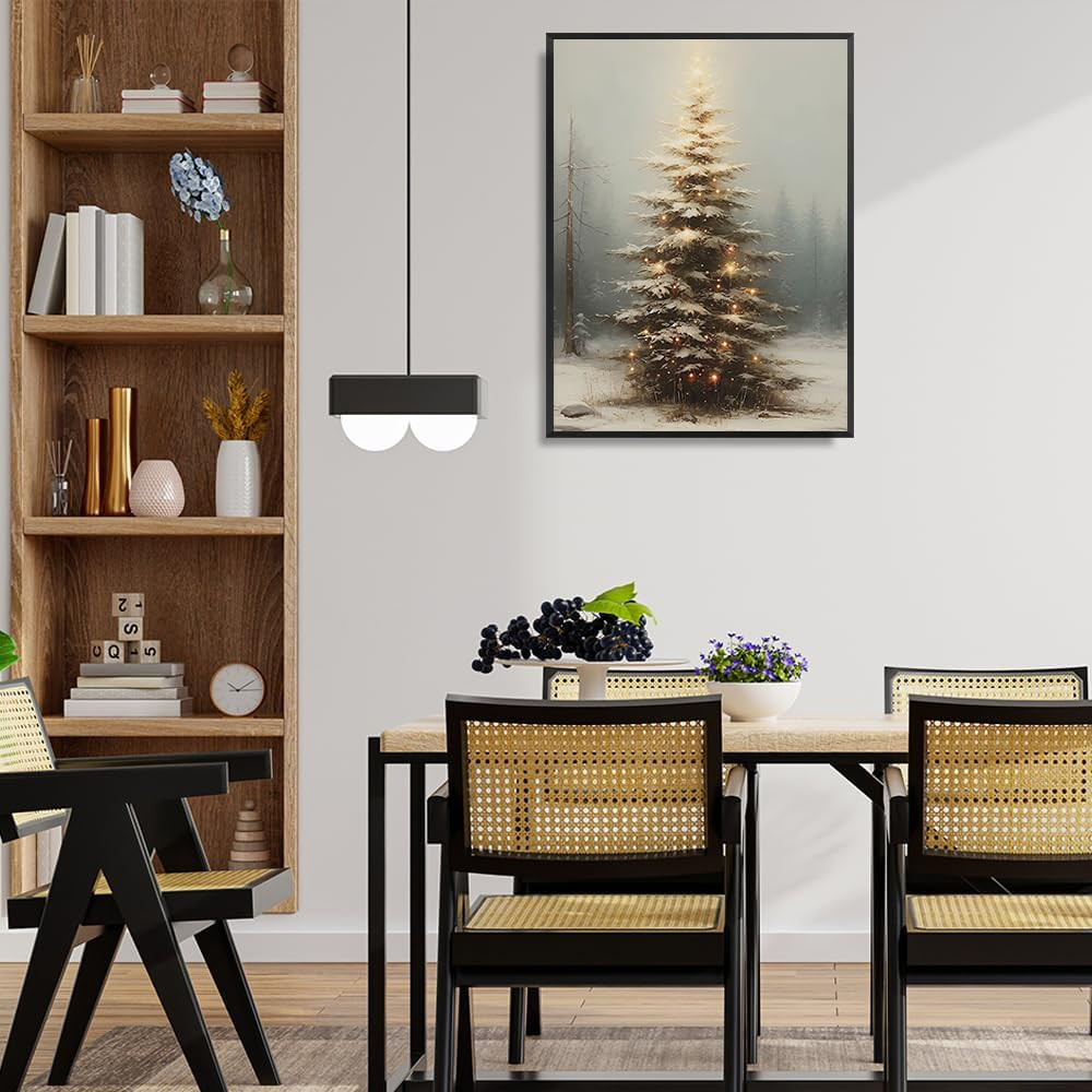 Vintage Christmas Pine Tree Canvas Wall Art, Light Up Christmas Tree Painting Poster, Winter Snow... | Amazon (US)