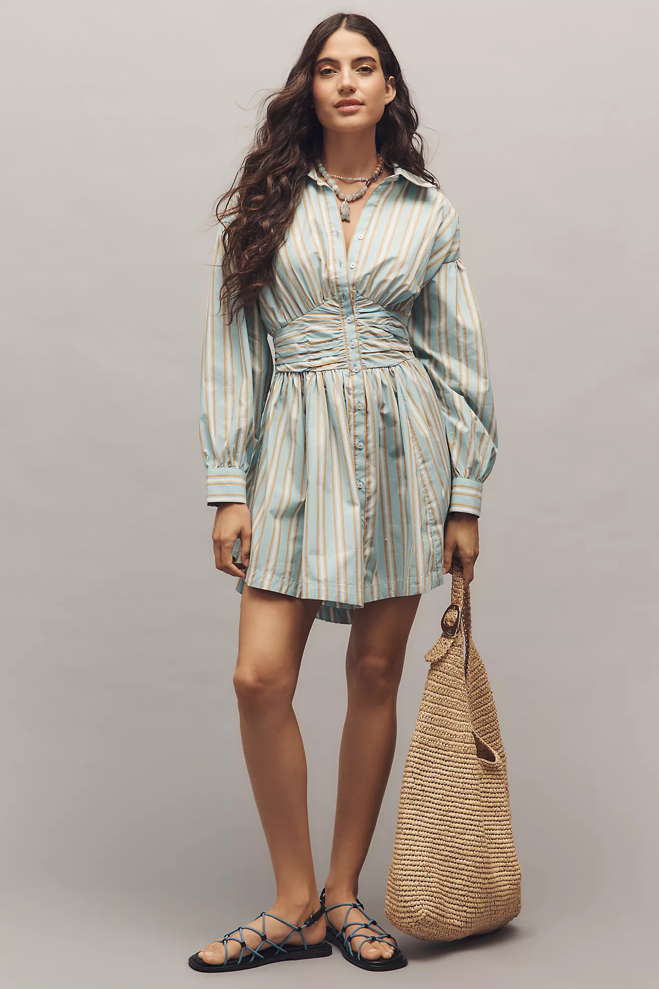 By Anthropologie Long-Sleeve Collared A-Line Mini Dress | Anthropologie (US)