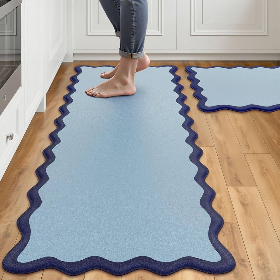 Arenarug Scalloped Kitchen Mats for Floor, Navy Blue Kitchen Rugs Set of 2 | Amazon (US)