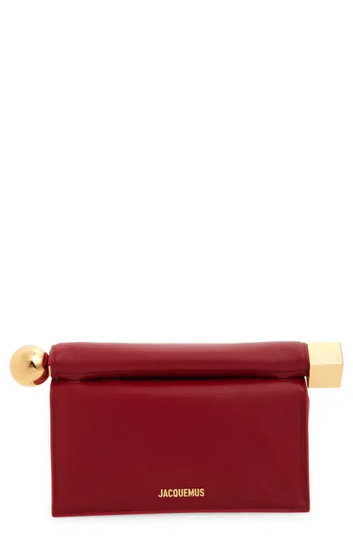 Jacquemus La Pochette Rond Carré Leather Clutch in Dark Red 480 at Nordstrom | Nordstrom