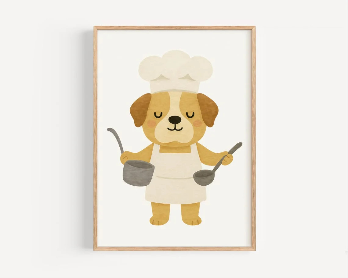 Cute Puppy Chef Kitchen Art Poster, Cooking Dog Wall Decor For Room, Nursery Or Play Kitchen, Unf... | Walmart (US)