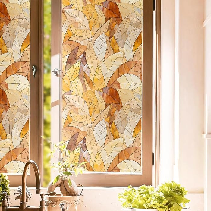 REDAMANCY Modern Yellow/Orange Geometric Stained Glass Window Films Decorative Double-Side Privac... | Amazon (US)