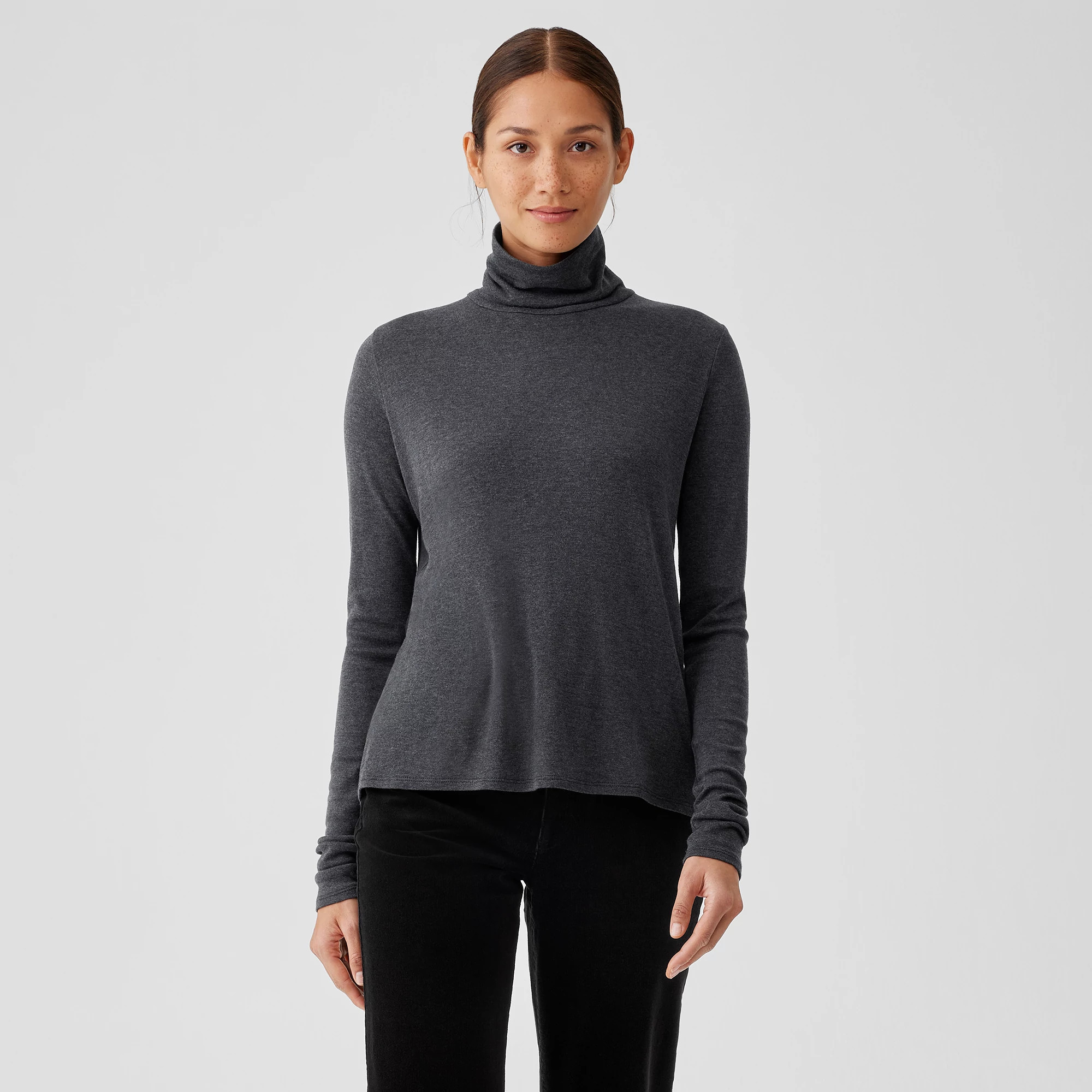 Ribbed Pima Cotton Blend Turtleneck Top | Eileen Fisher