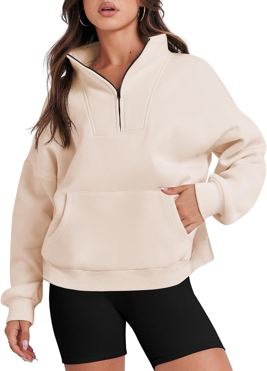 ANRABESS Womens Sweatshirts Long Sleeve Oversized Fleece Half Zip Crop Hoodies Teen Girls Y2K Fall P | Amazon (US)