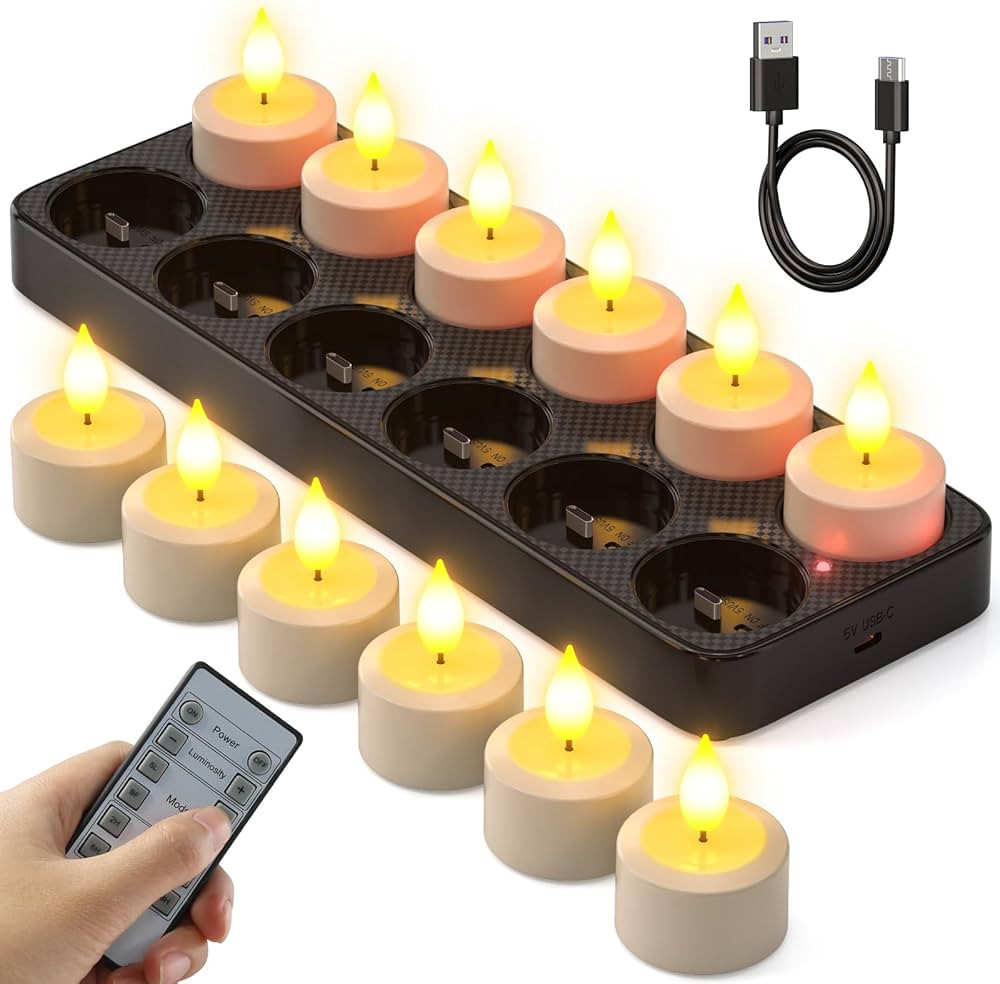 SoulBay Flameless Candles with Remote Control Timer & Charging Base, 12pcs USB Rechargeable Batte... | Amazon (US)