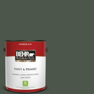 BEHR PREMIUM PLUS 1 gal. #PMD-66 Deep Evergreen Flat Low Odor Interior Paint & Primer 130001 - Th... | The Home Depot