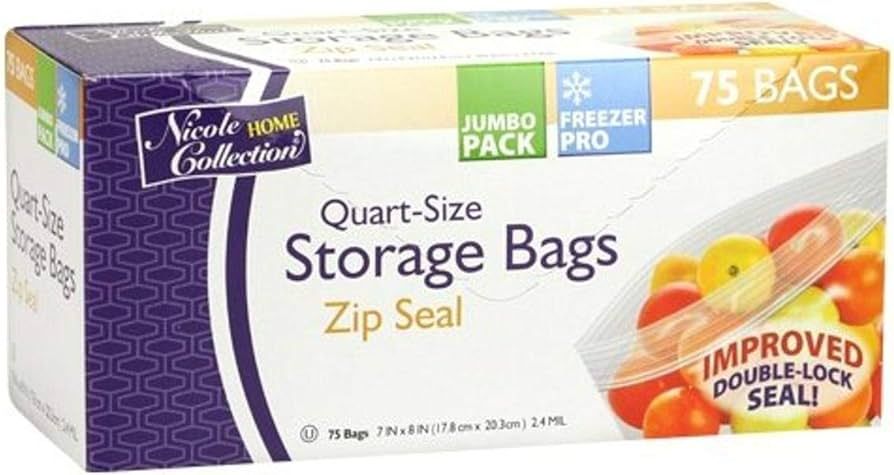 Nicole Home Collection Disposable Clear Plastic Zip Seal Quart Size Storage Bags - 7" x 8", 75 Pi... | Amazon (US)