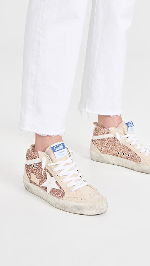 Golden Goose Mid Star Glitter Upper Leather Star Sneakers | SHOPBOP | Shopbop