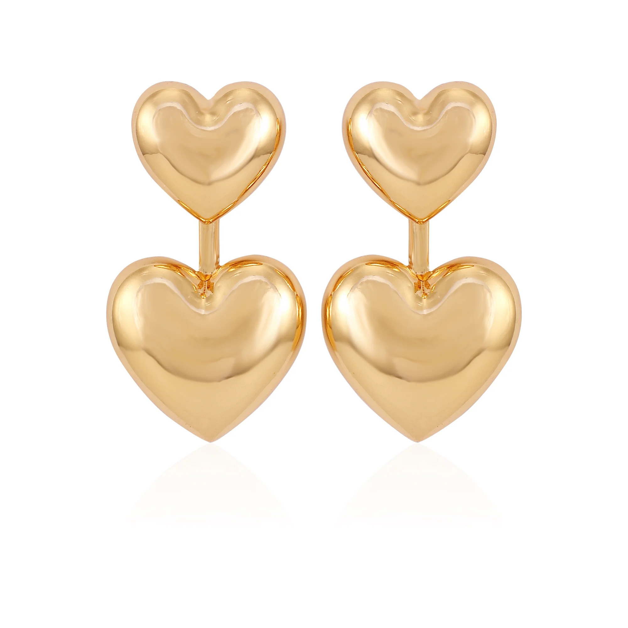 Time and Tru Women's Goldtone Polished Double Heart Earring | Walmart (US)