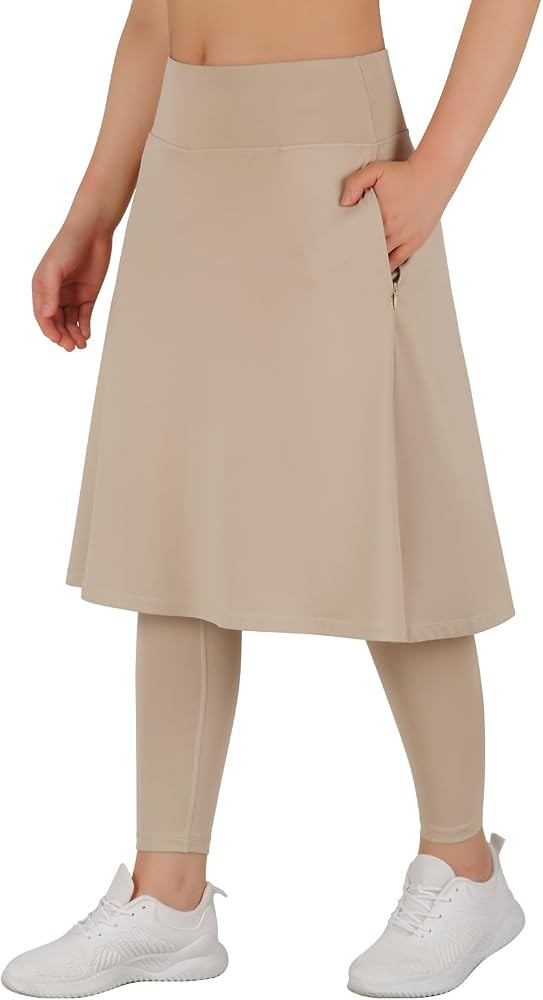 ANIVIVO Women Long Knee Length Skirt with Full Leggings,Skirted Leggings with High Waisted Pocket... | Amazon (US)