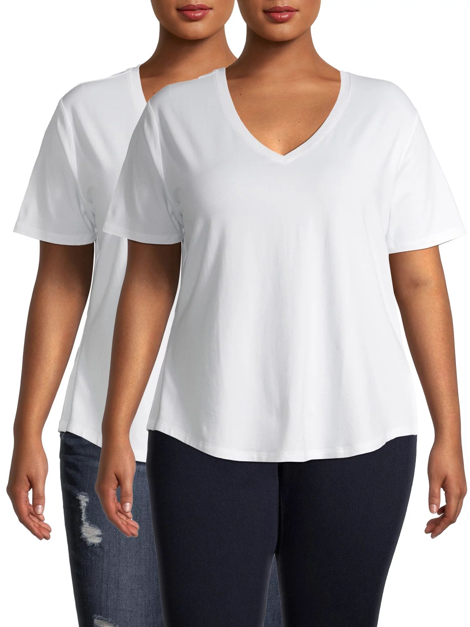 Terra & Sky Plus Size Everyday Essential V-Neck T-Shirt with Short Sleeves, 2-Pack | Walmart (US)