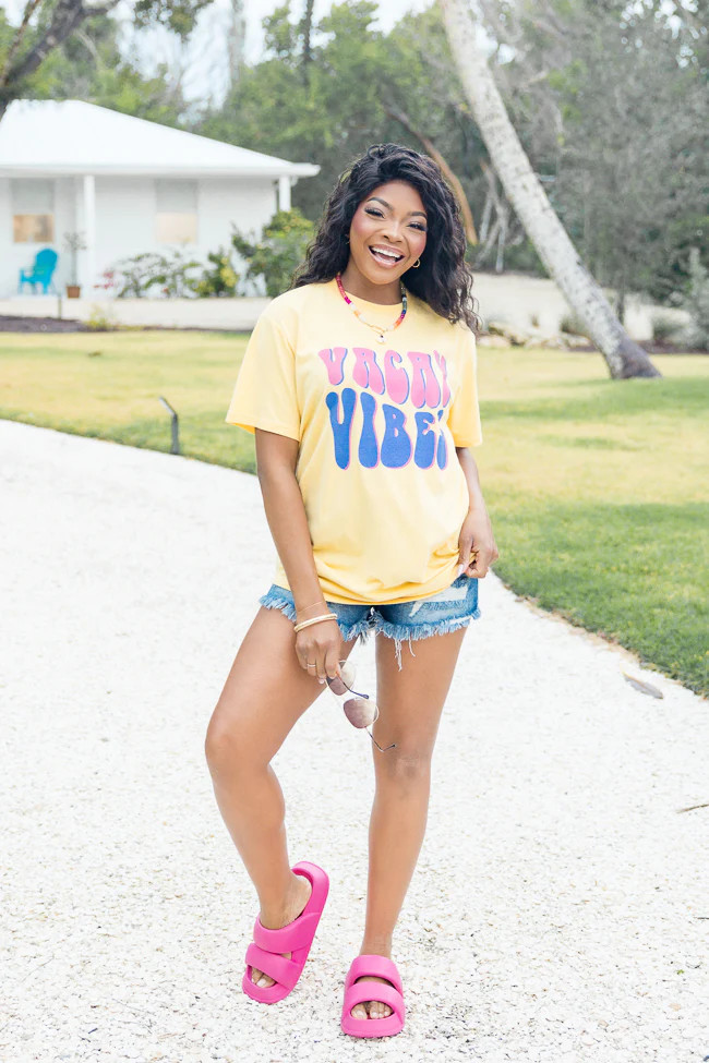 Vacay Vibes Yellow Oversized Graphic Tee | Pink Lily