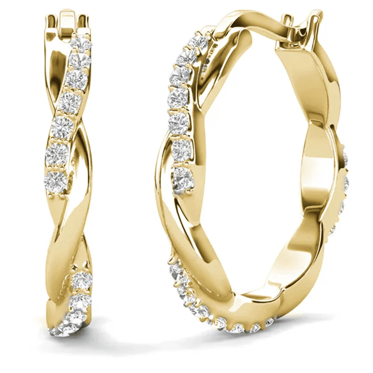 Cate & Chloe Lauren 18k Yellow Gold Plated Twisted Hoop Earrings with Swarovski Crystals for Women | Walmart (US)