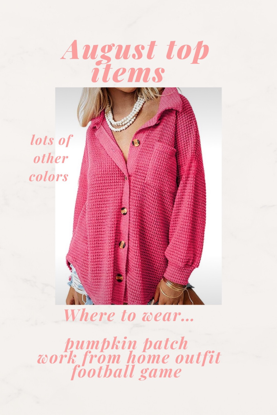 Waffle shacket comes in lots of colors. 

Fall outfit 
Amazon finds
Casual outfit
Wear now
Wear later
Transitional outfit 
Early Fall outfit 
Work from home outfit
WFH outfit 
Workout outfit 
Teacher outfit
Game day outfit 
Travel outfit 

#LTKunder50 #LTKSale #LTKSeasonal