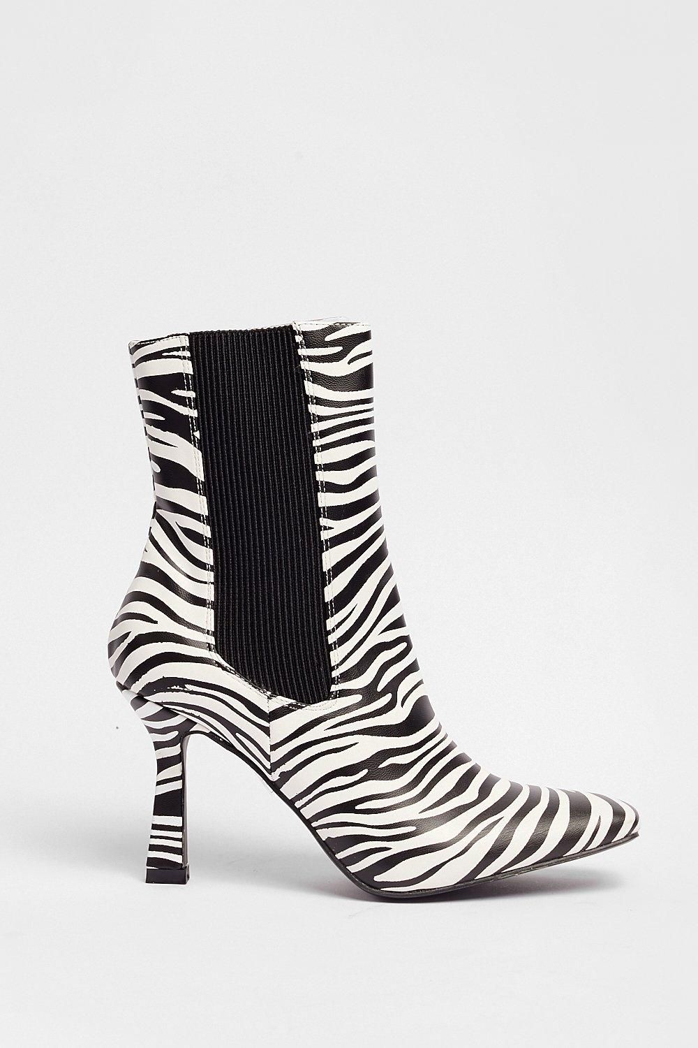 Zebra Print Stiletto Heeled Ankle Boots | Nasty Gal (US)