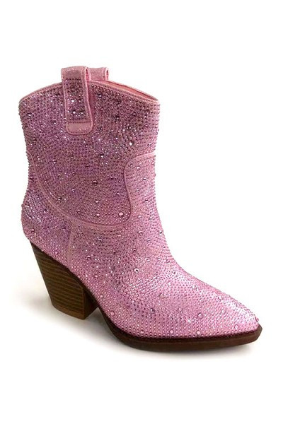 Rhinestone Cowgirl Western Booties Cowboy Boots-Pink | Fashion Junkee