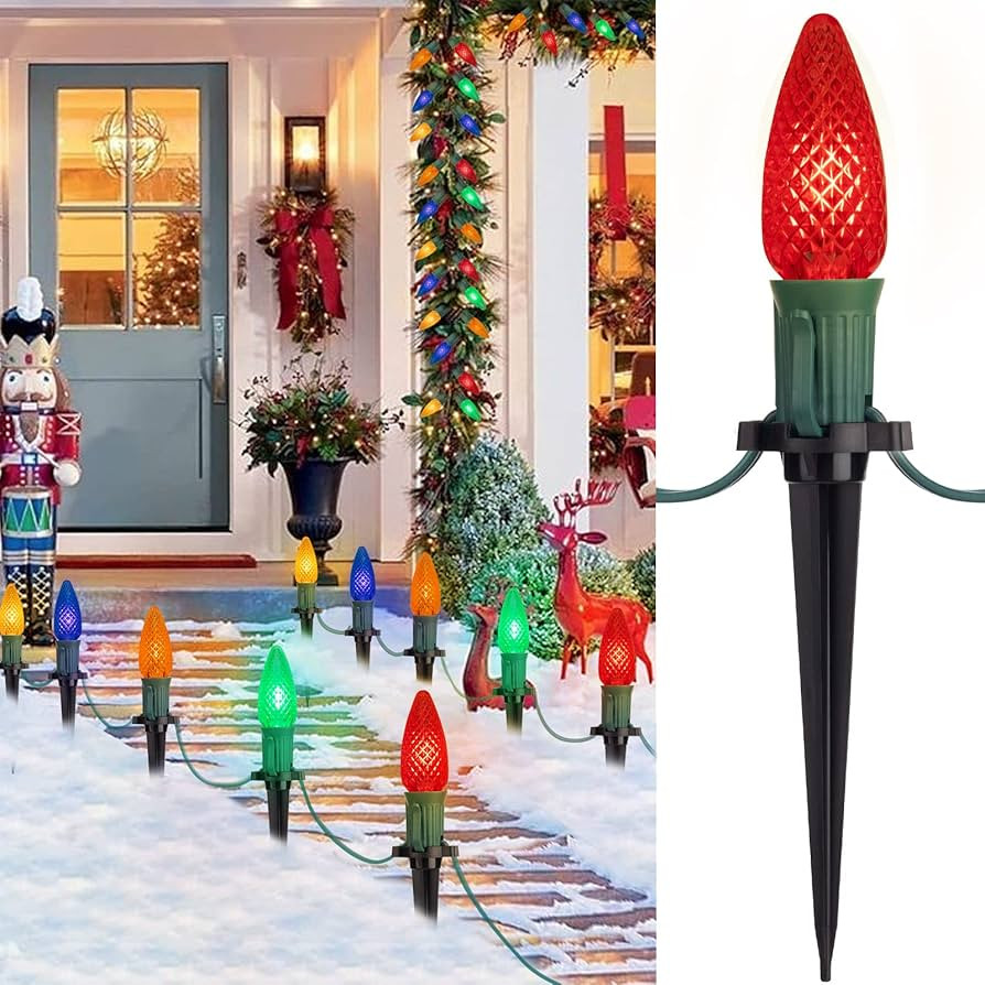 C9 Christmas Pathway Lights Outdoor, 25.7 Feet 20 LED C9 Strawberry Walkway Lights with Marker St... | Amazon (US)