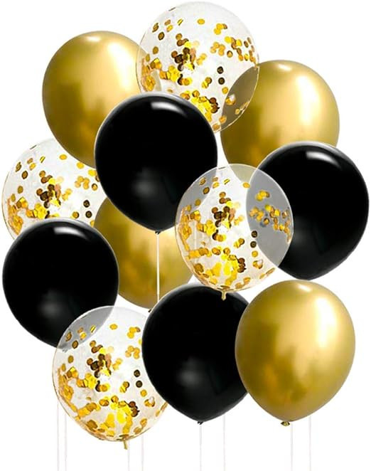JOJO FLY 50 Pcs 12 Inches Black and Gold Balloons, Gold Confetti Balloons, Gold Metallic Latex Ba... | Amazon (US)