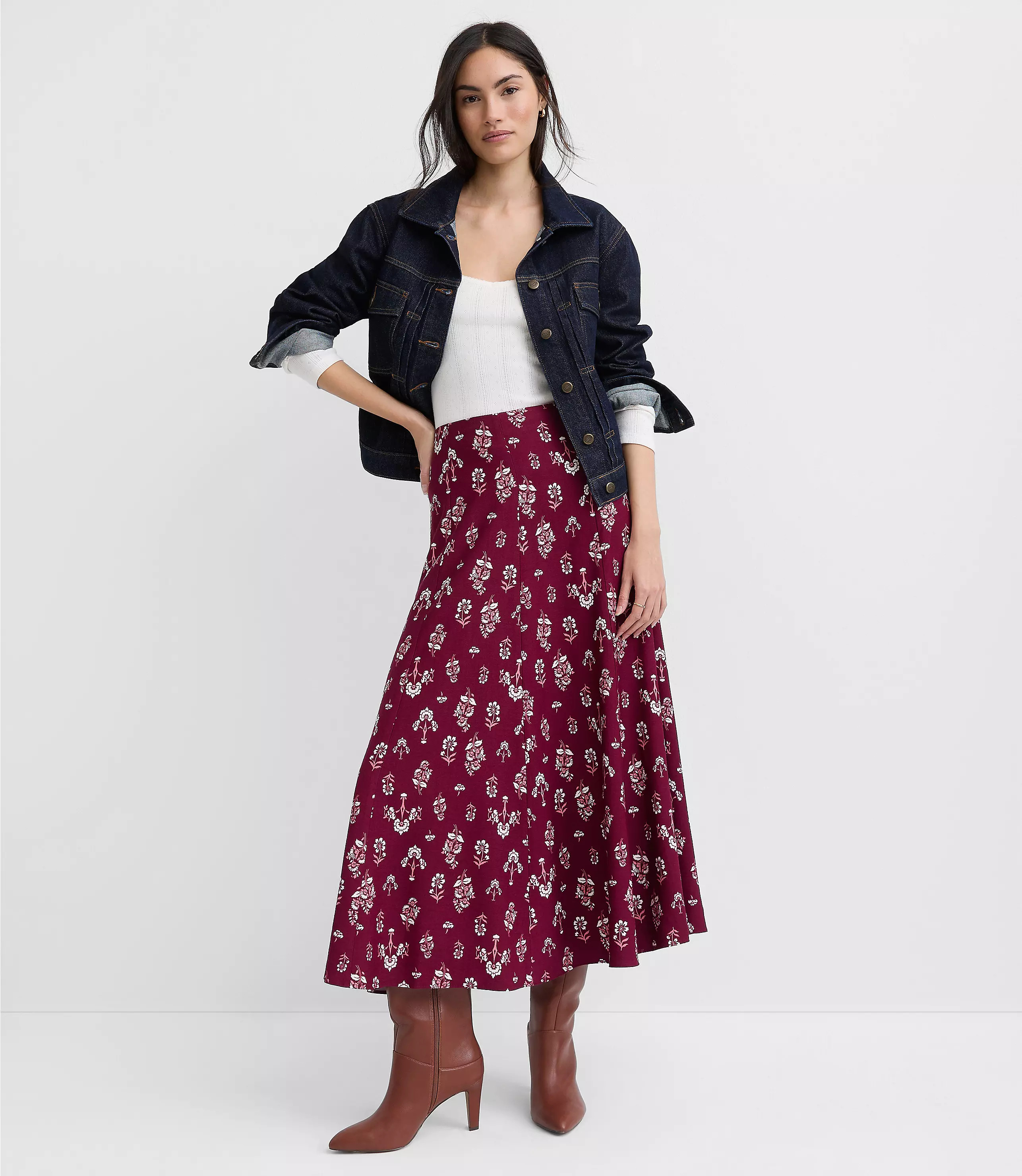 Floral Gored Midi Skirt | LOFT