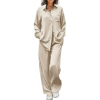 Ekouaer Womens Satin Silky Pajama Set 2 Piece Print PJs Soft Loungewear Button Down Sleepwear wit... | Amazon (US)