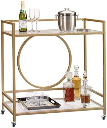 Sauder International Lux Bar Cart, Satin Gold Finish | Amazon (US)