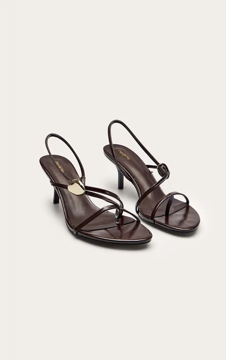 Chocolate Gold Trim Strappy Heeled Sandals | PrettyLittleThing UK