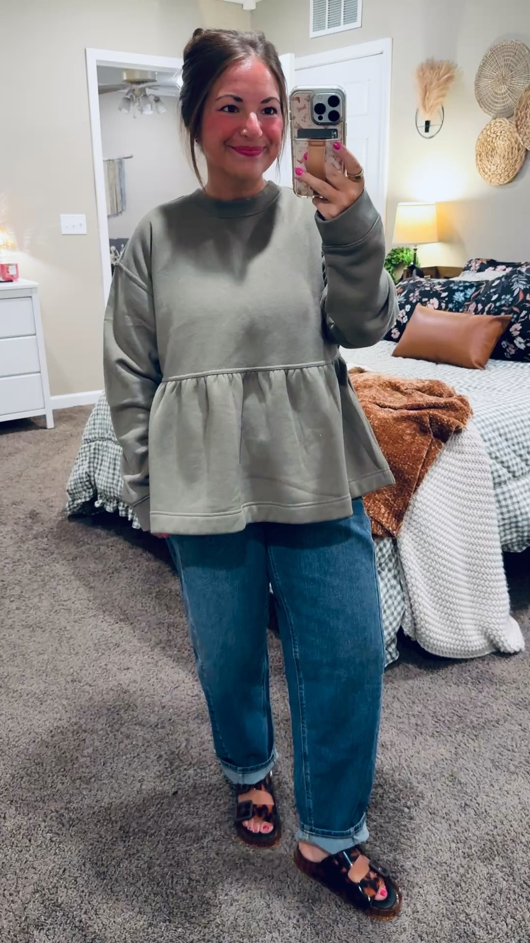 This Walmart peplum top is such a cute everyday find! The sweatshirt material keeps it comfy, while the peplum detail adds a fun, flattering touch. 🤎 Pair it with jeans for an easy fall outfit!


sandals: fit true to size // wearing a 5
jeans: fit oversized // wearing a 12
peplum crew: fits oversized // wearing a medium 

 #LTKootd #LTKMidsize #LTKWorkwear