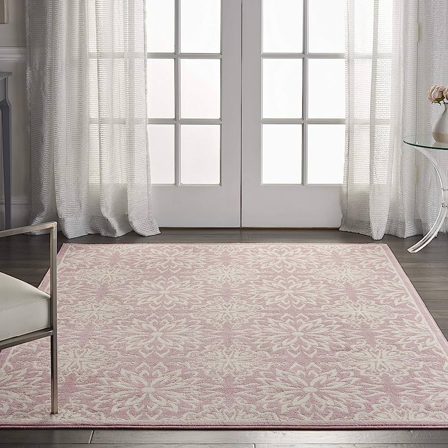 Nourison Jubilant Floral Ivory/Pink 6' x 9' Area Rug, Easy -Cleaning, Non Shedding, Bed Room, Liv... | Amazon (US)