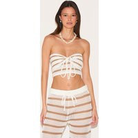 Taupe Bandeau Crochet Stripe Knit Top | PrettyLittleThing US