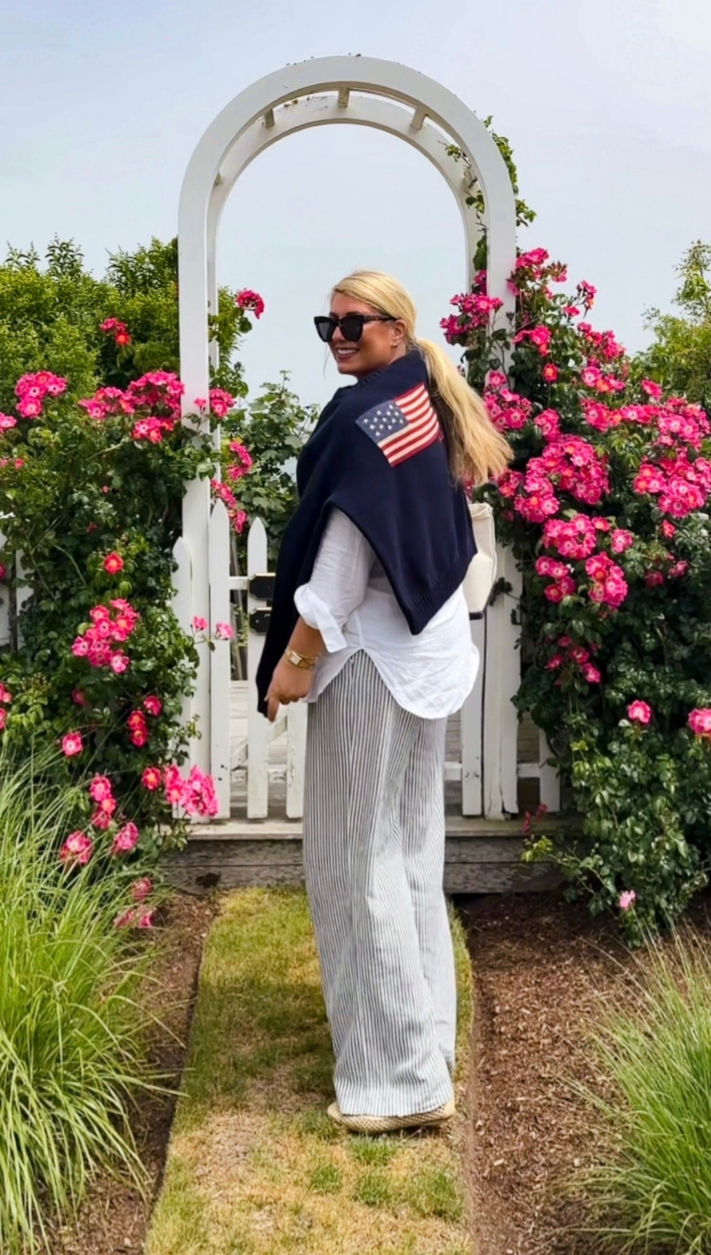 Easy & Classic outfit I wore on Nantucket. Linen shirt & pants with a navy RL Polo flag sweater on the shoulders

#LTKOver40 #LTKootd #LTKTall