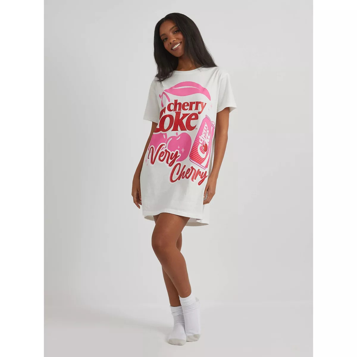 Women's Oversized Graphic T-Shirt Dress - White/Cherry Coke | Target