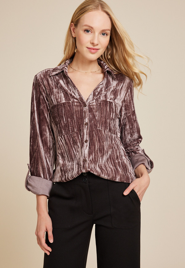 Winona Velvet Button Down Blouse | Maurices