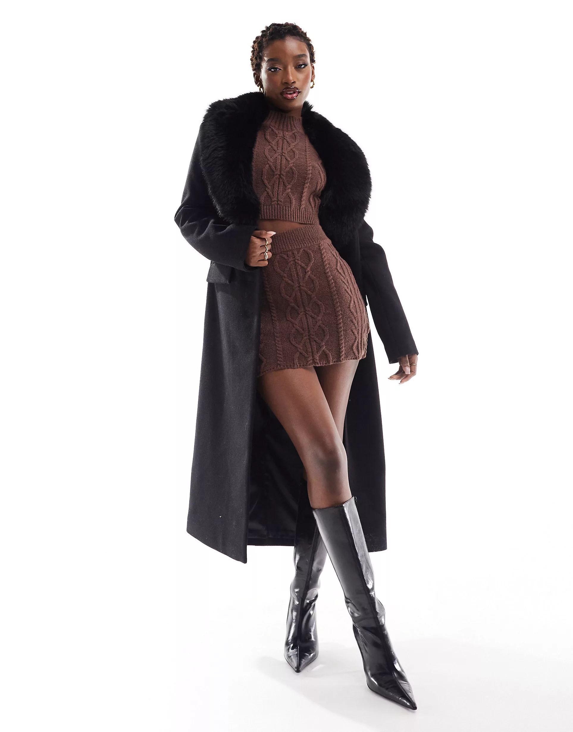 River Island tailored coat with faux fur collar in black | ASOS (Global)