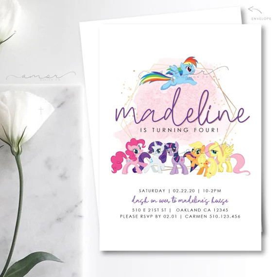 Modern Rainbow Dash Watercolor Minimalist Invitation, Modern My Little Pony Girls Birthday Invita... | Etsy (US)