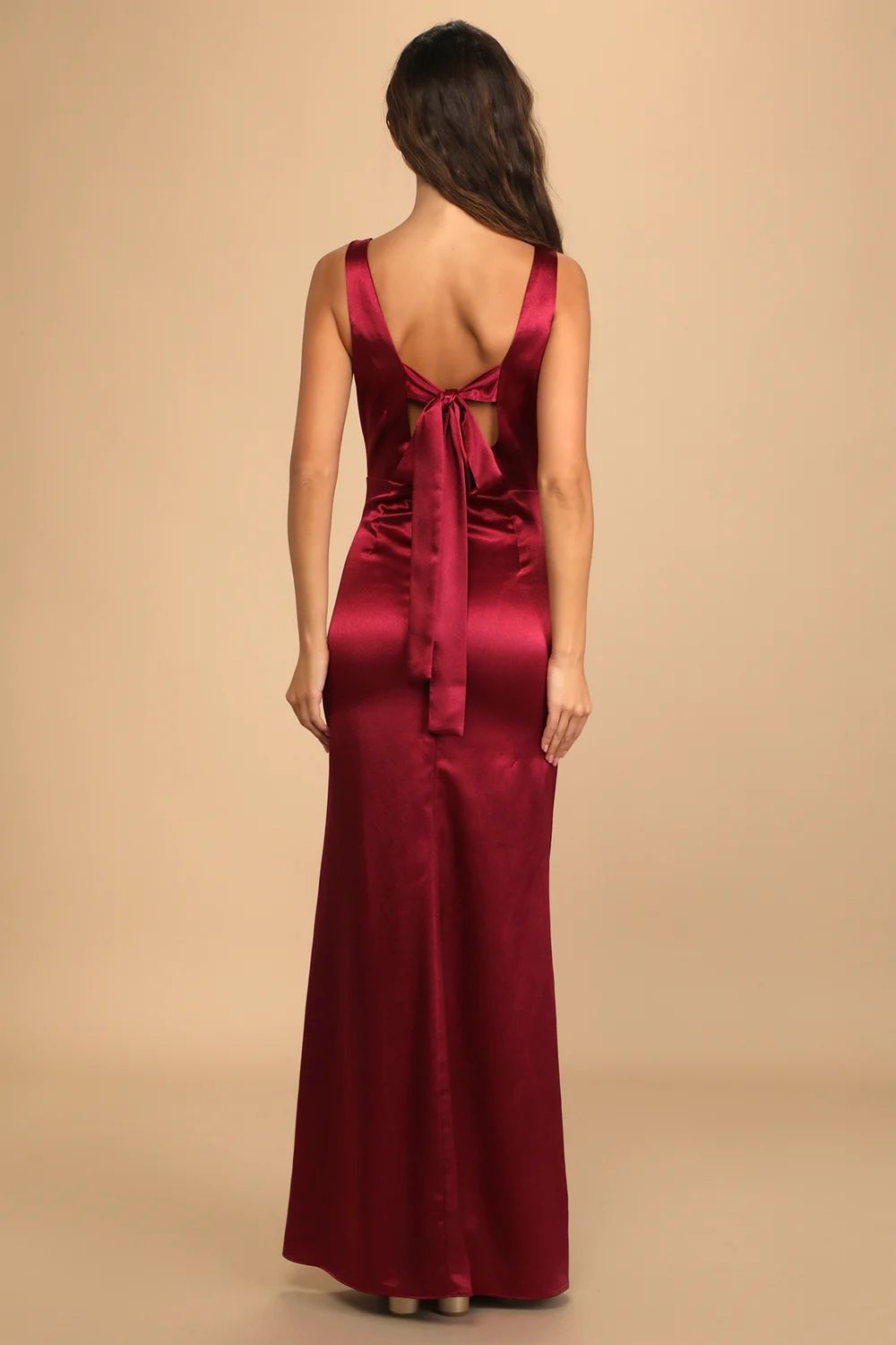 Forever Special Burgundy Satin Sleeveless Tie-Back Maxi Dress | Lulus (US)