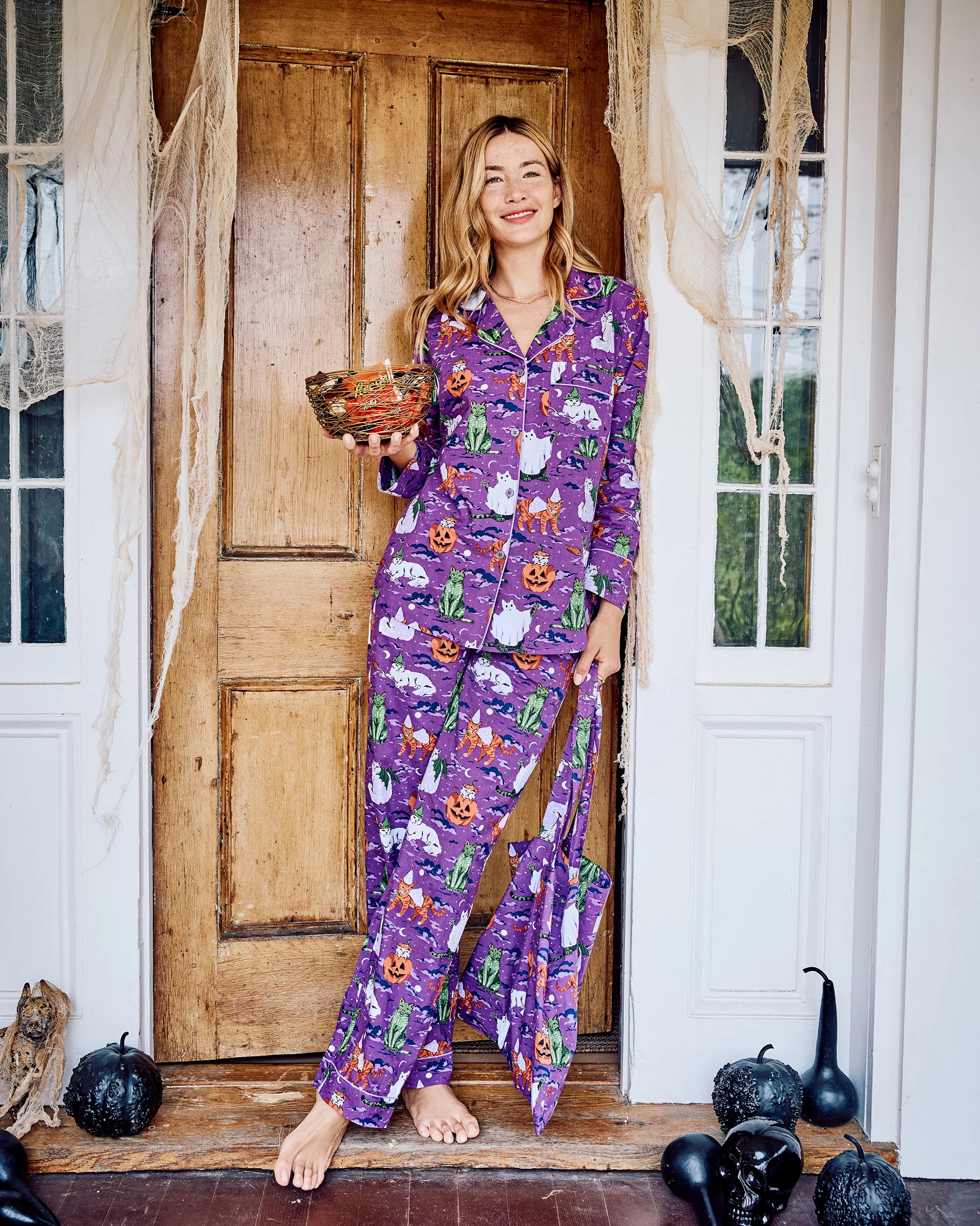 Halloween House Cats - Long PJ Set - Purple Tonic | Printfresh