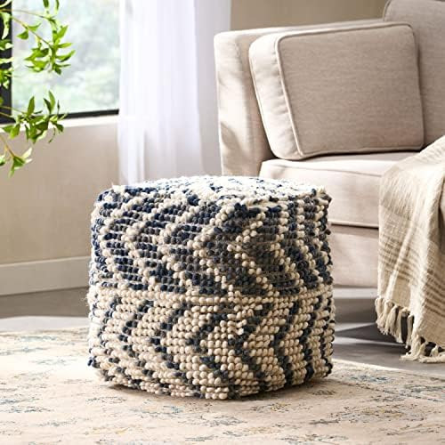 Amazon.com: Foamma Pouf Ottoman Natural and Blue, 16"x16"x16" - Square Ottoman Foot Rest for Livi... | Amazon (US)