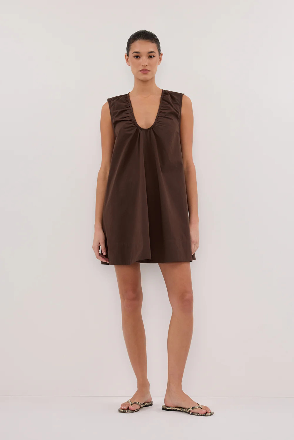 GABBY BITTER CHOC OVERSIZED COTTON MINI DRESS | DISSH