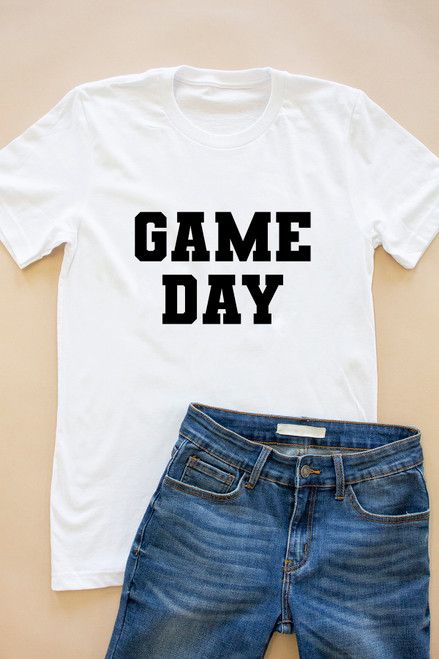 Game Day Varsity Bold White Graphic Tee | The Pink Lily Boutique