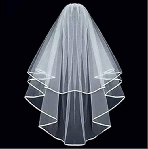 ZiYan White Double Ribbon Edge Center Cascade Bridal Wedding Veil with Comb | Amazon (US)